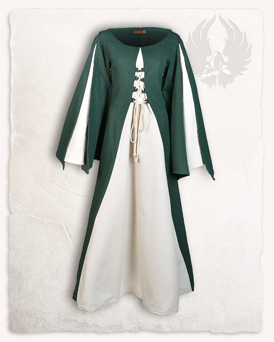 Vestido medieval modelo Jasione, color verde-blanco