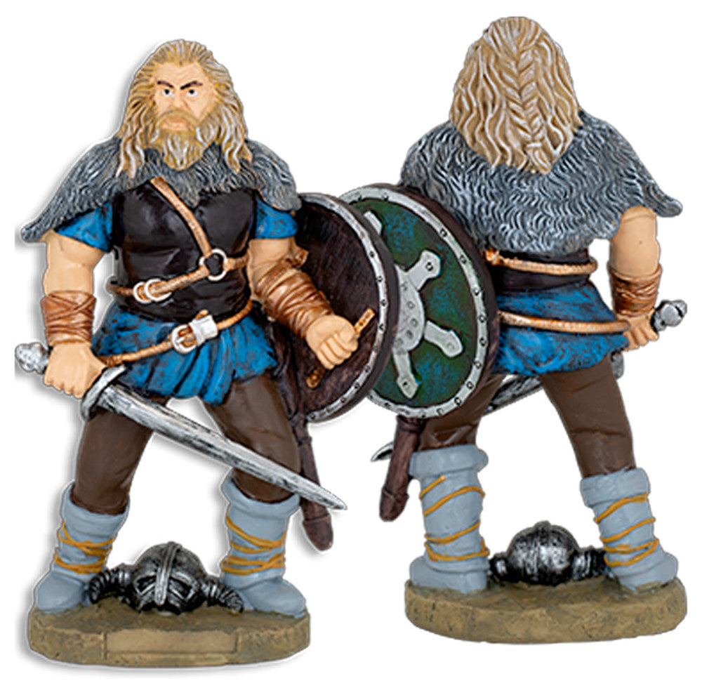 Figura Guerrero vikingo con escudo y espada, en resina