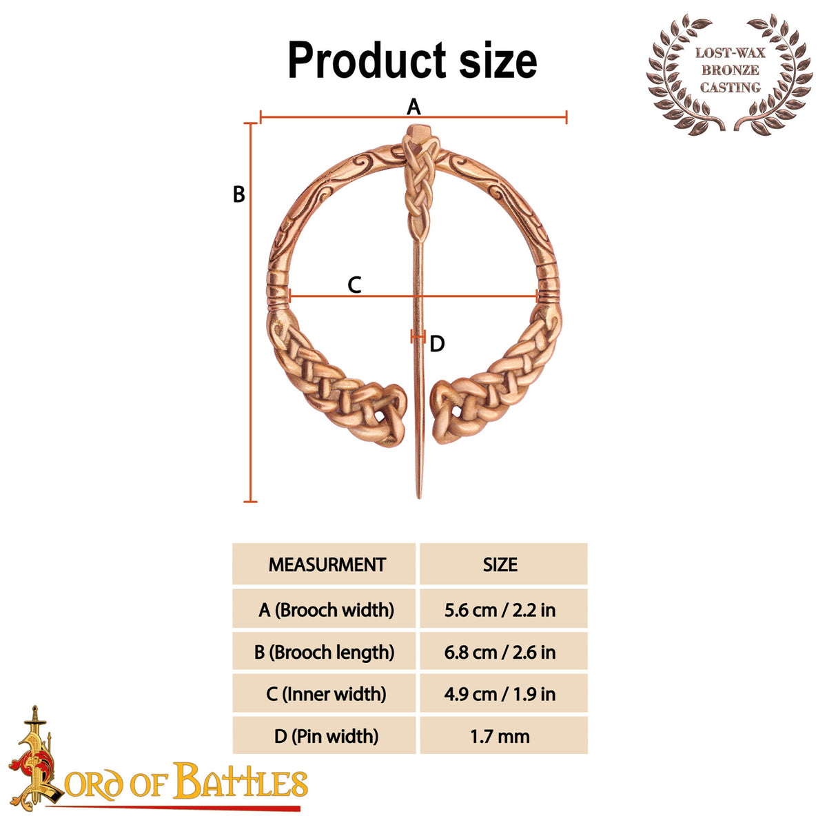 Broche vikingo en bronce trenzado nudos nórdicos