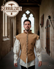Jubón medieval y renacentista en piel de ante marrón claro