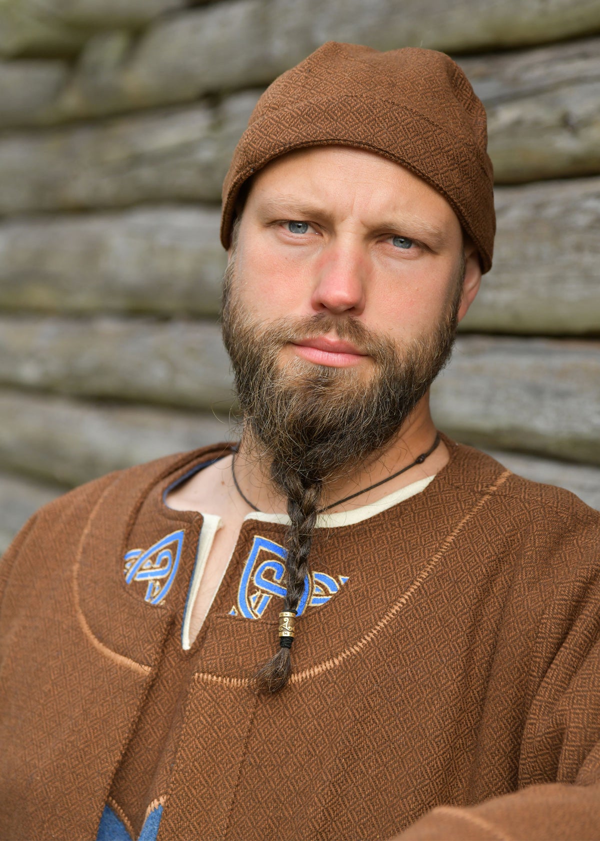 Auténtico Gorro Vikingo Lana Marrón Sarga Diamante