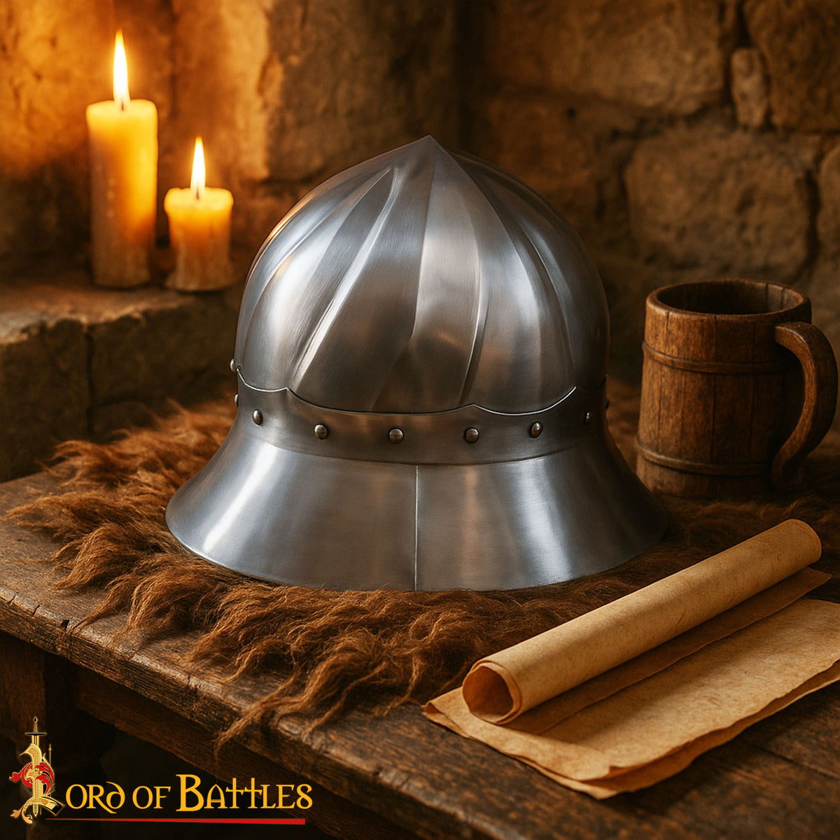 Casco medieval Burgudés siglo XV, con forro de cuero