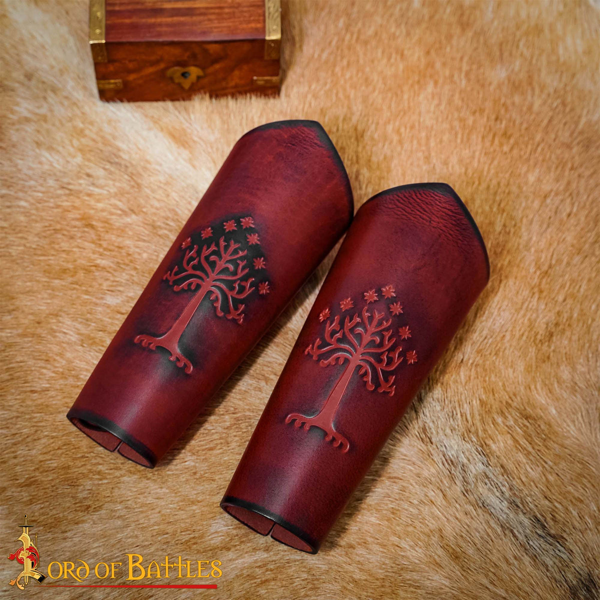 Brazales de cuero ranger Minas Tirith granate