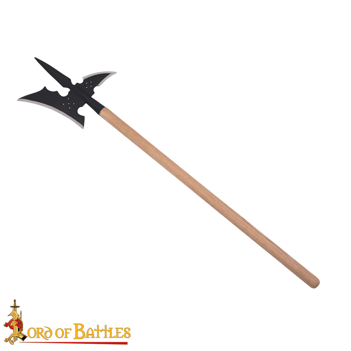 Hacha de asta medieval forjada, acero carbono (122 cm.)