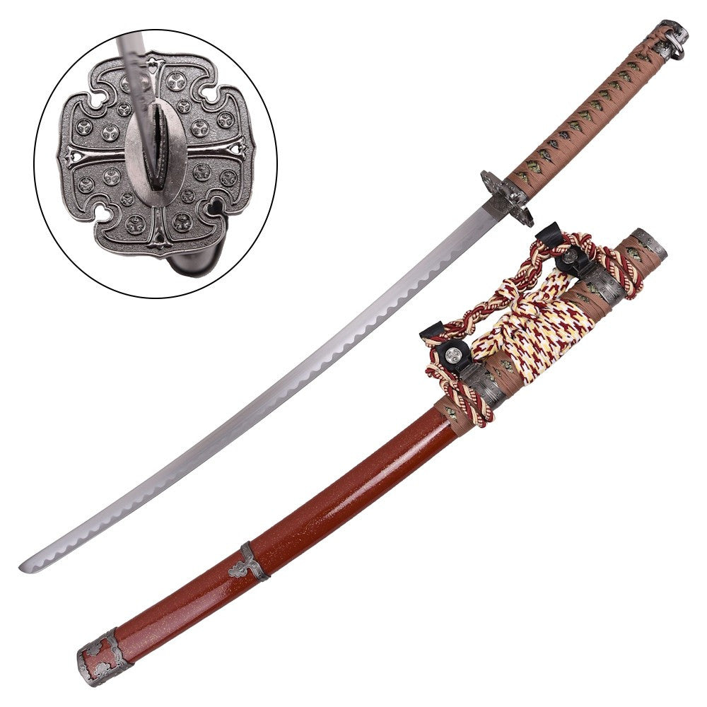 Katana decorativa Tradicional Japonesa cordón rojo plata