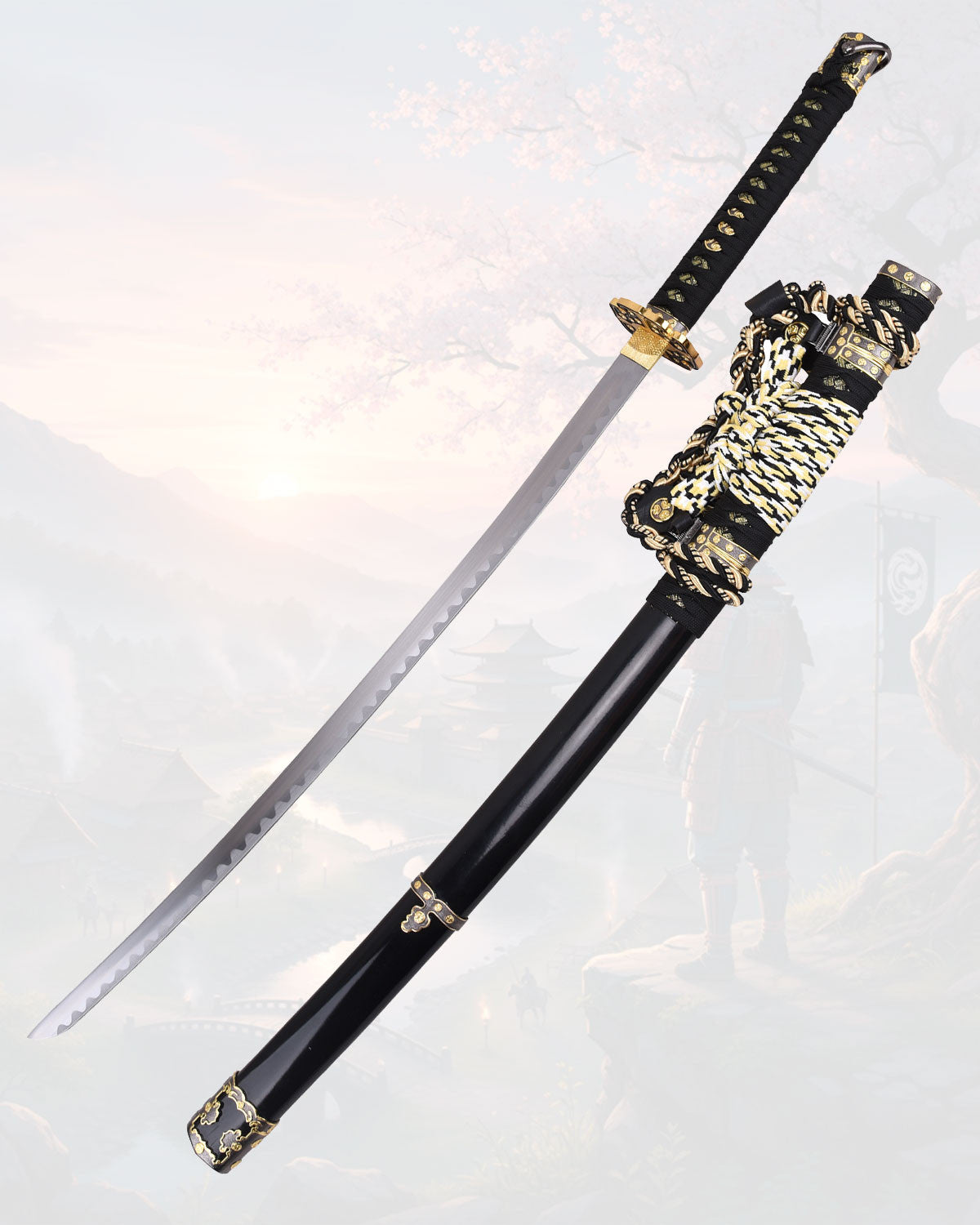 Tachi decorativo 102 cm acero satinado vaina negra