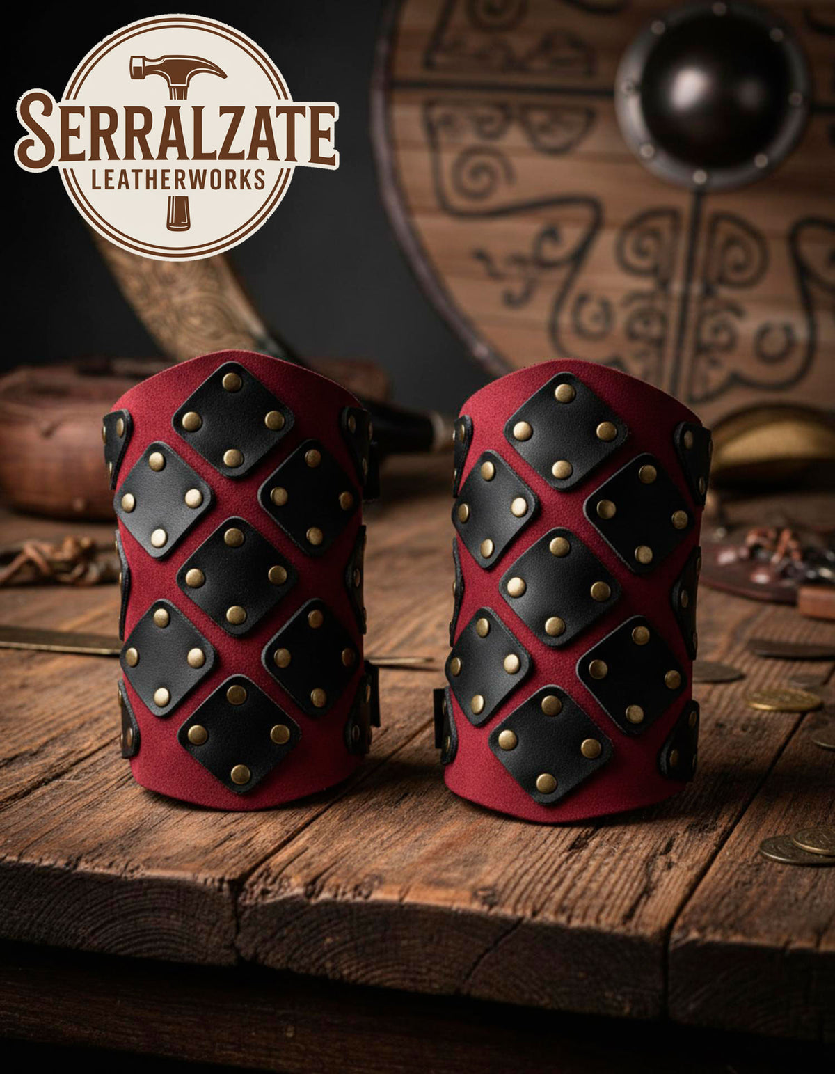 Brazales de Cuero Rojo Brigandina para Aventurero