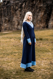 Vestido mujer vikinga Jorunn, Azul-Azul Claro