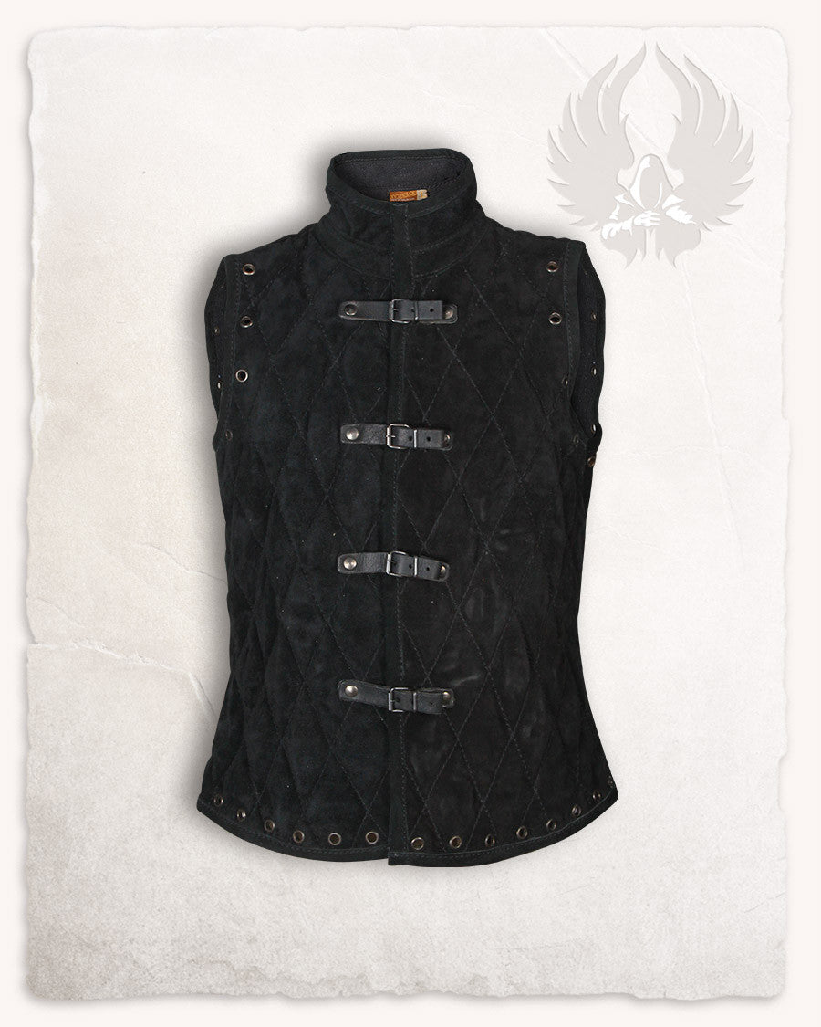 Chaleco medieval en piel de ante modelo Arthur, color negro
