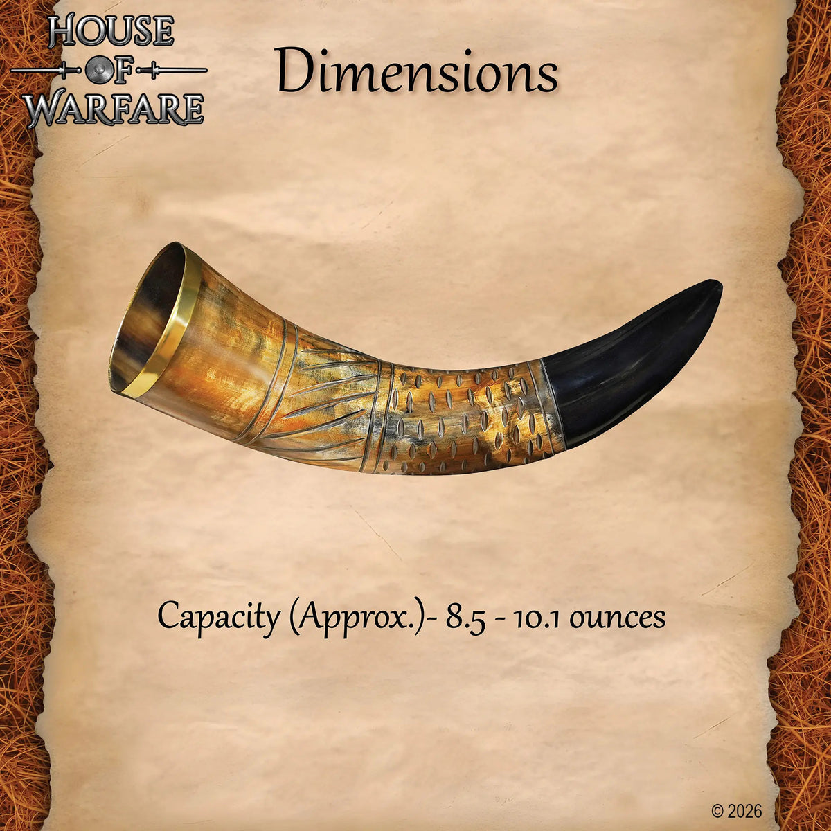 Cuerno natural vikingo con grabado y carbonizado