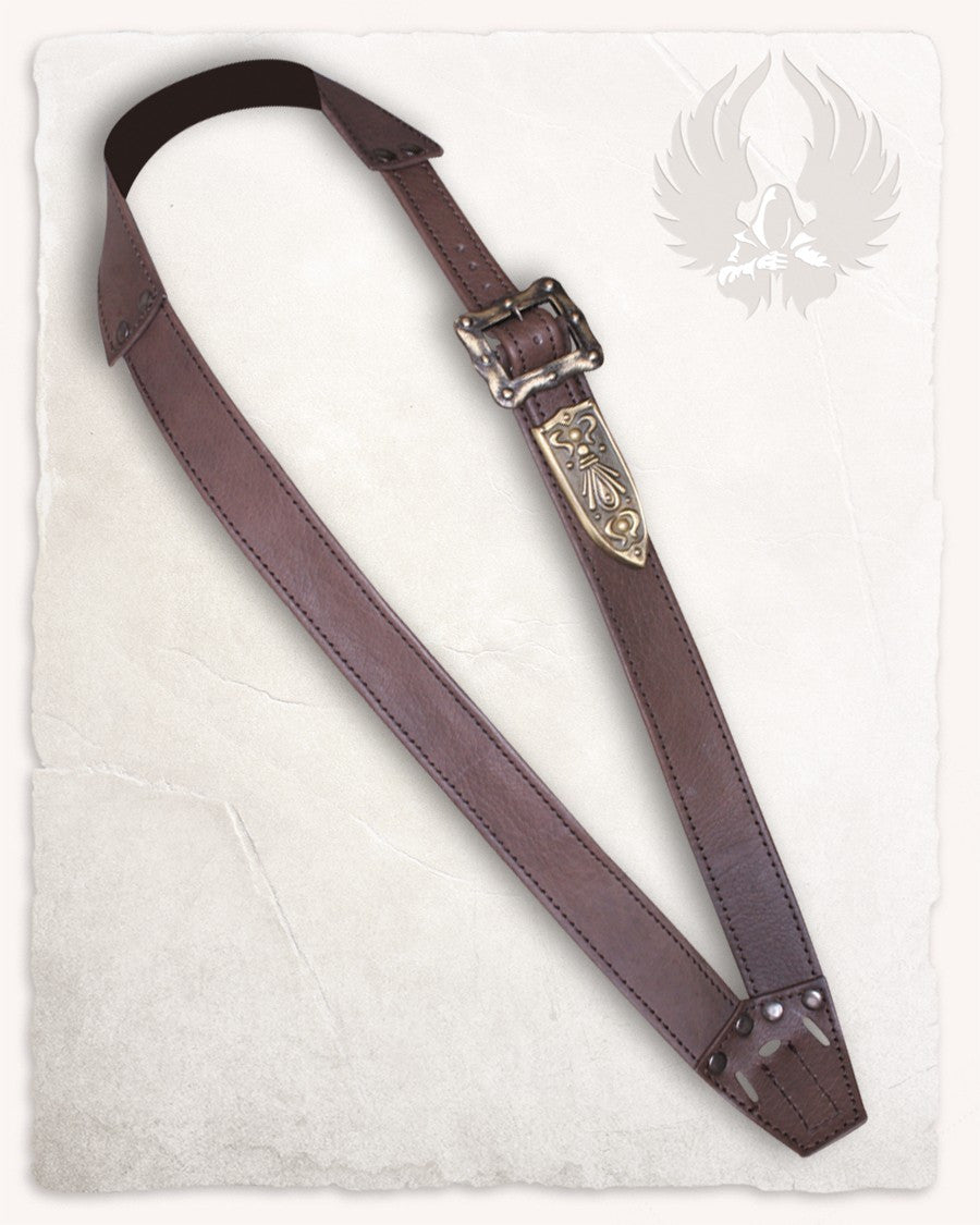 Cinturón medieval cruzado en cuero marrón
