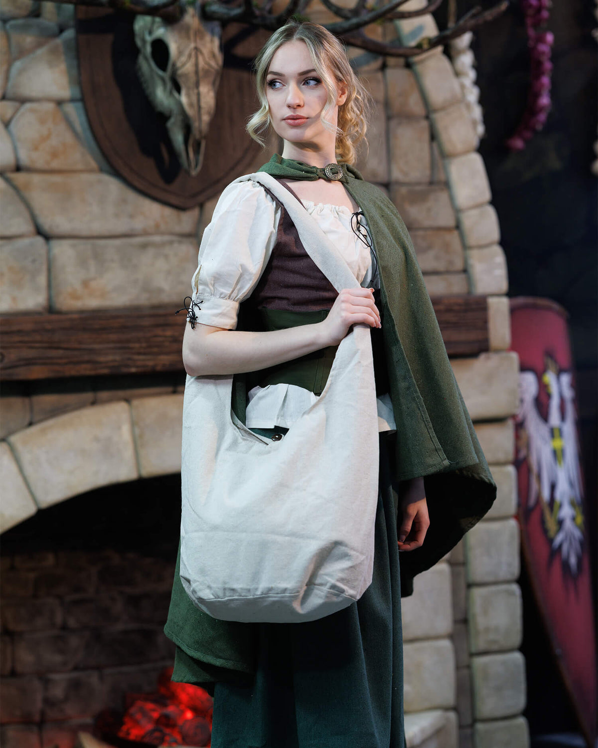 Bolso de hombro en lona modelo Raya, color blanco natural