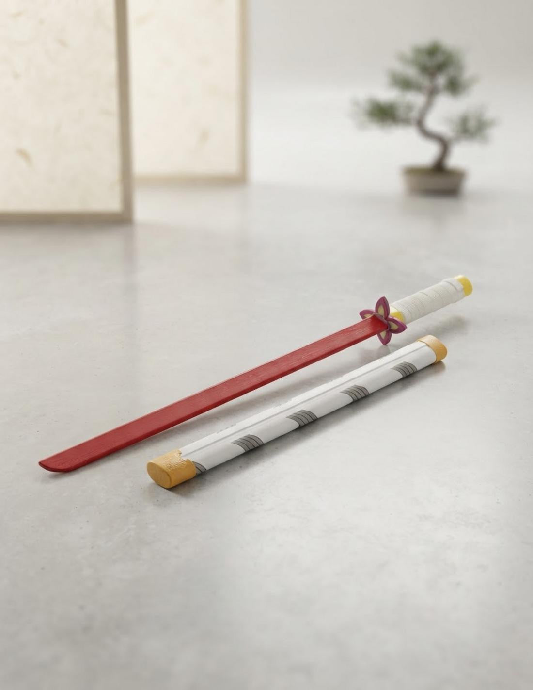 Katana de madera Tole10, hoja roja vaina blanca