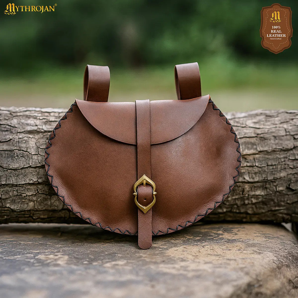 Bolso medieval para cinturón Siglo XIV, en cuero marrón