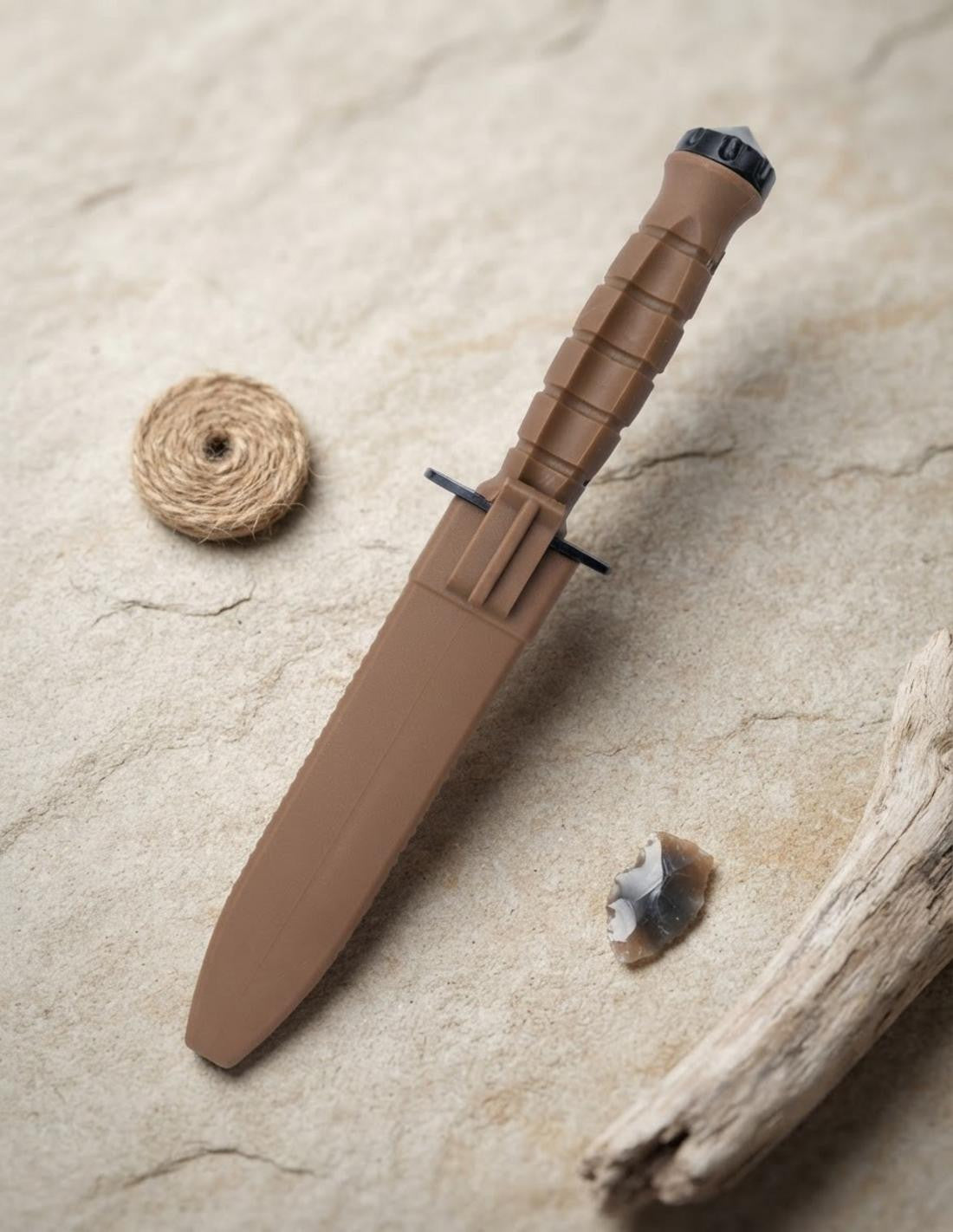 Cuchillo táctico Third mango PTR marrón, con funda