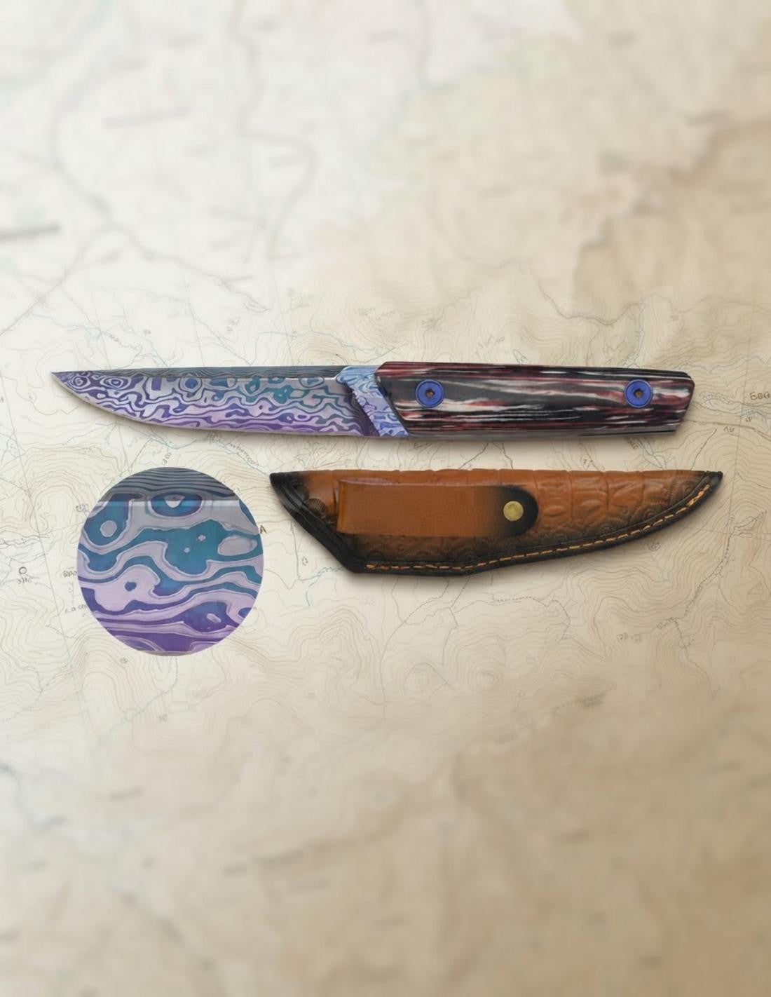 Cuchillo deportivo Albainox hoja damasco, con funda