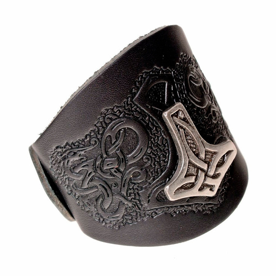 Pulsera vikinga Thor con relieves en cuero