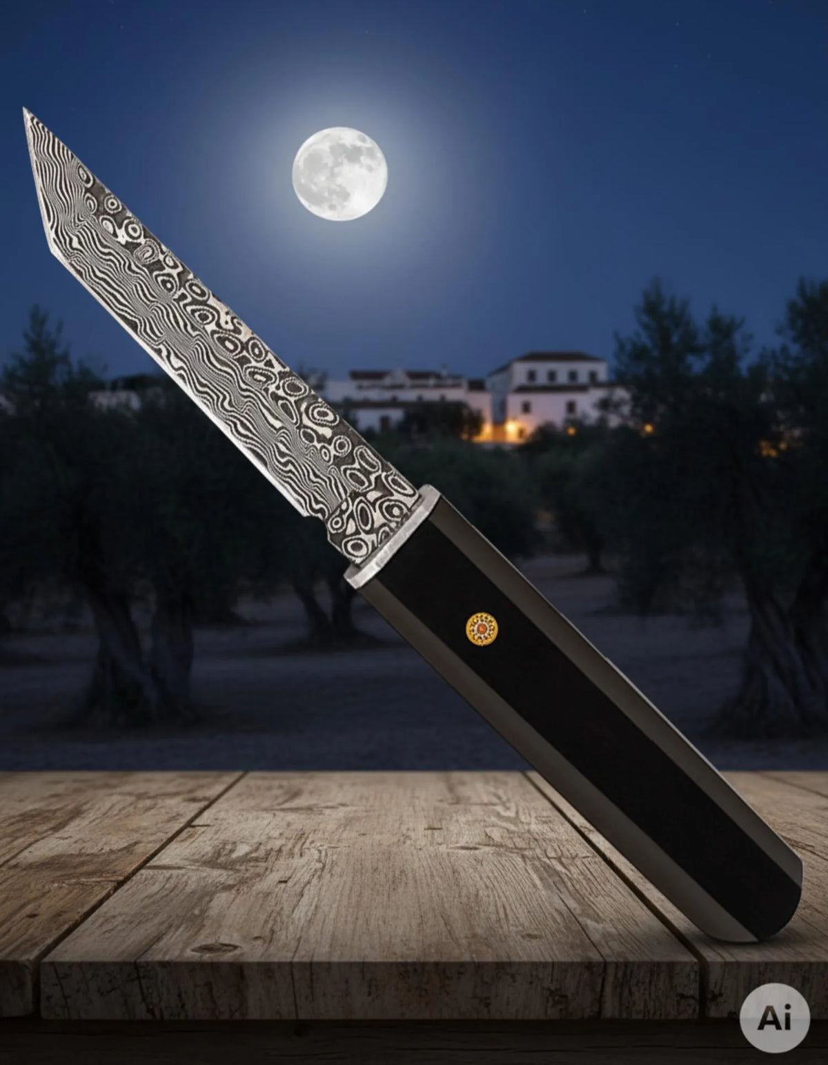Cuchillo aventura Albainox hoja Tanto en Damasco (21,50 cm.)_IA