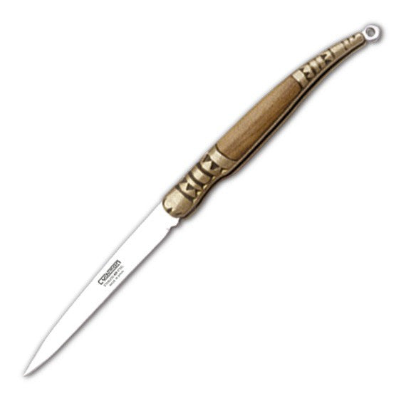 Navaja estilete con mango madera de olivo, hoja 5,5 cms.