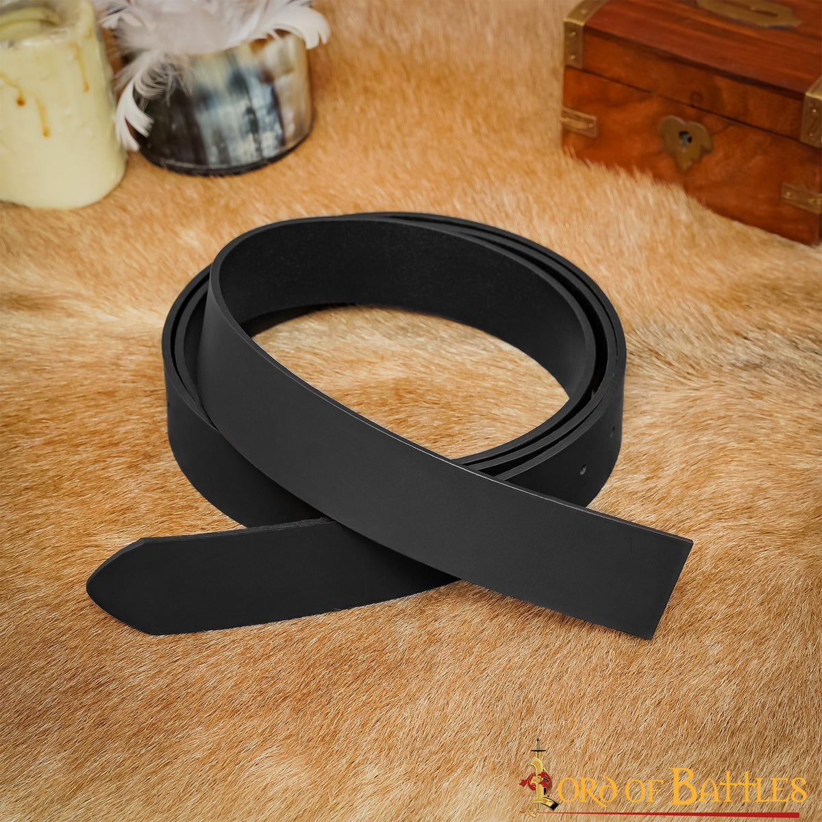 Cinturón medieval cuero liso sin hebilla, negro