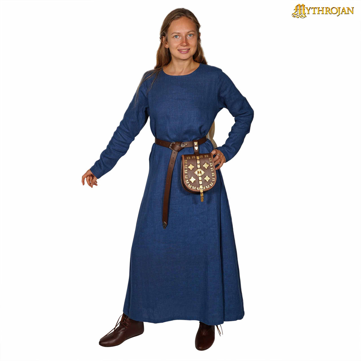 Vestido vikingo mujer lino modelo Helga, color azul
