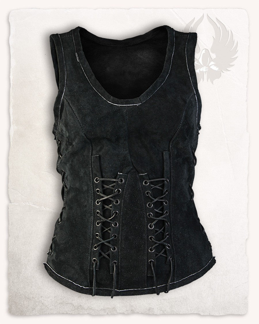 Corpiño medieval cuero modelo Sarina, negro