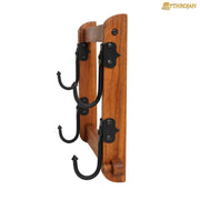 Soporte madera con ganchos para espadas dos niveles