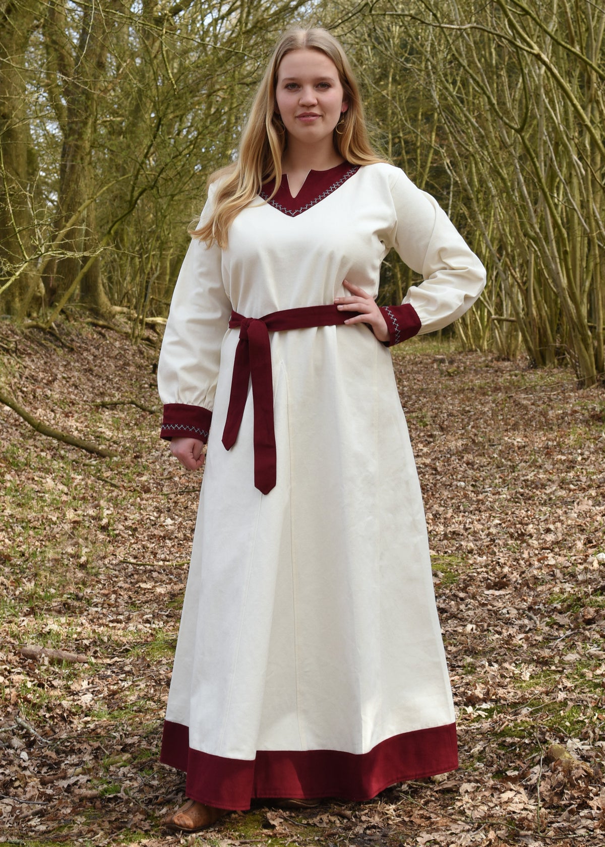 Vestido vikingo mujer Jona color natural-vino tinto
