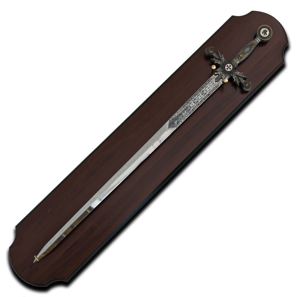 Pack Espada Templaria acabado plata + tabla madera