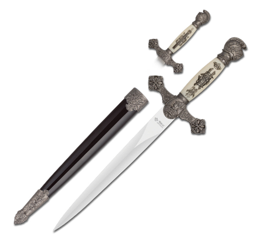Daga decorativa medieval con vaina, acabado oscuro (35 cm.)