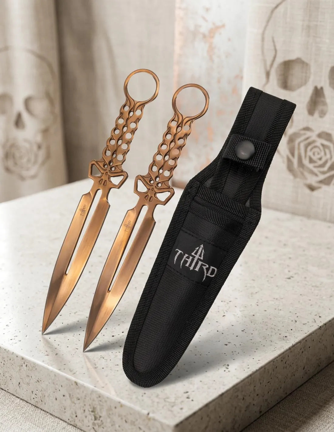 Set Cuchillos Lanzadores Calaveras Rose Titanium