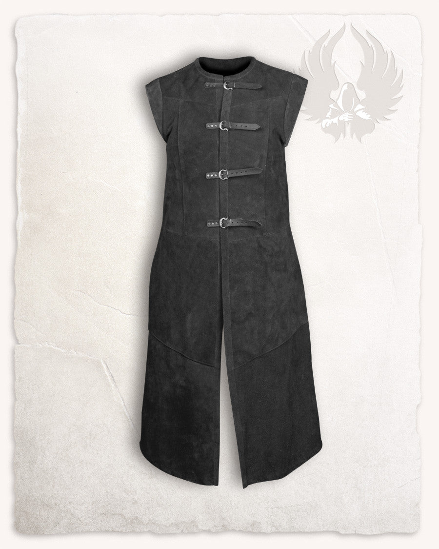 Chaleco medieval largo en ante modelo Garen, color negro